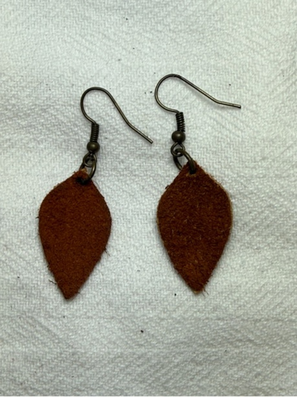 Leather Teardrop Dangle Earrings - Brown - Handmade in the USA